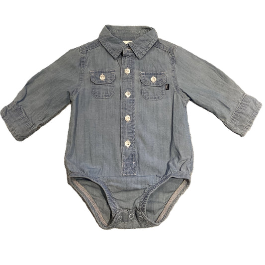 3-6 Boys Baby B'Gosh Chambray  Long Sleeve Button Up Onesie Dress Shirt