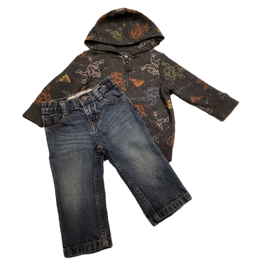 12-18 Boys Cat & Jack Charcoal Front Zip Sweatshirt w/Astronauts, Genuine Kids Jeans
