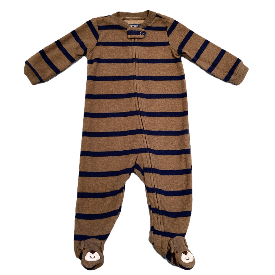 3-6 Boys Simple Joys Brown/Blue Stripe Dog Feet Fleece Sleeper
