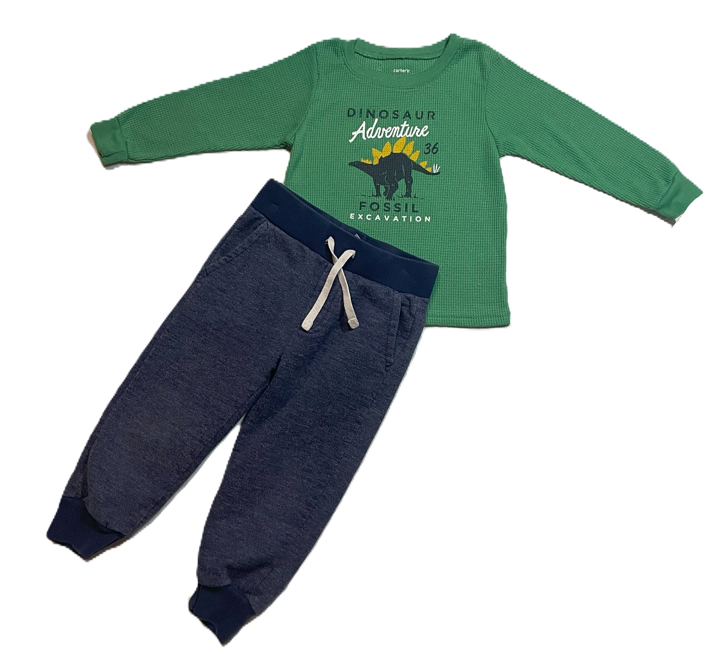 2T Boys Carter's Waffle Dinosaur Shirt, Baby Gap Denim Look Sweatpants