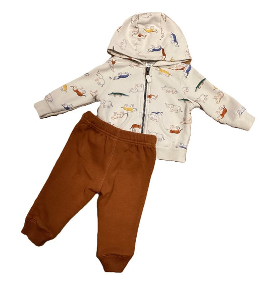 3-6 Boys Carter's Ivory w/Colored Animals Matching Sweat Outfit