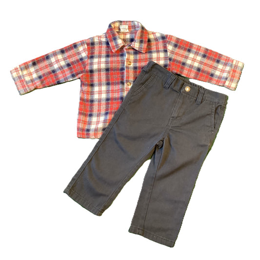 12-18 Boys Vintage Red/Blue/Gray Flannel Button Down, Nautica Gray Pants
