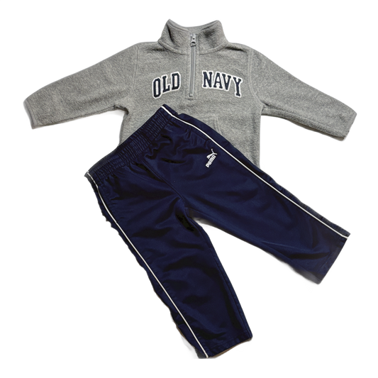 18-24 Boys Old Navy Quarter Gray Zip Sweatshirt, Puma Blue Athletic Pants