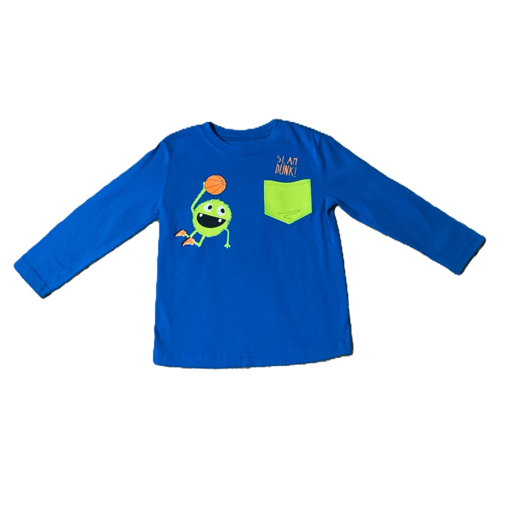 2T Boys Okie Dokie Electric Blue Monster Playing Basketball Shirt