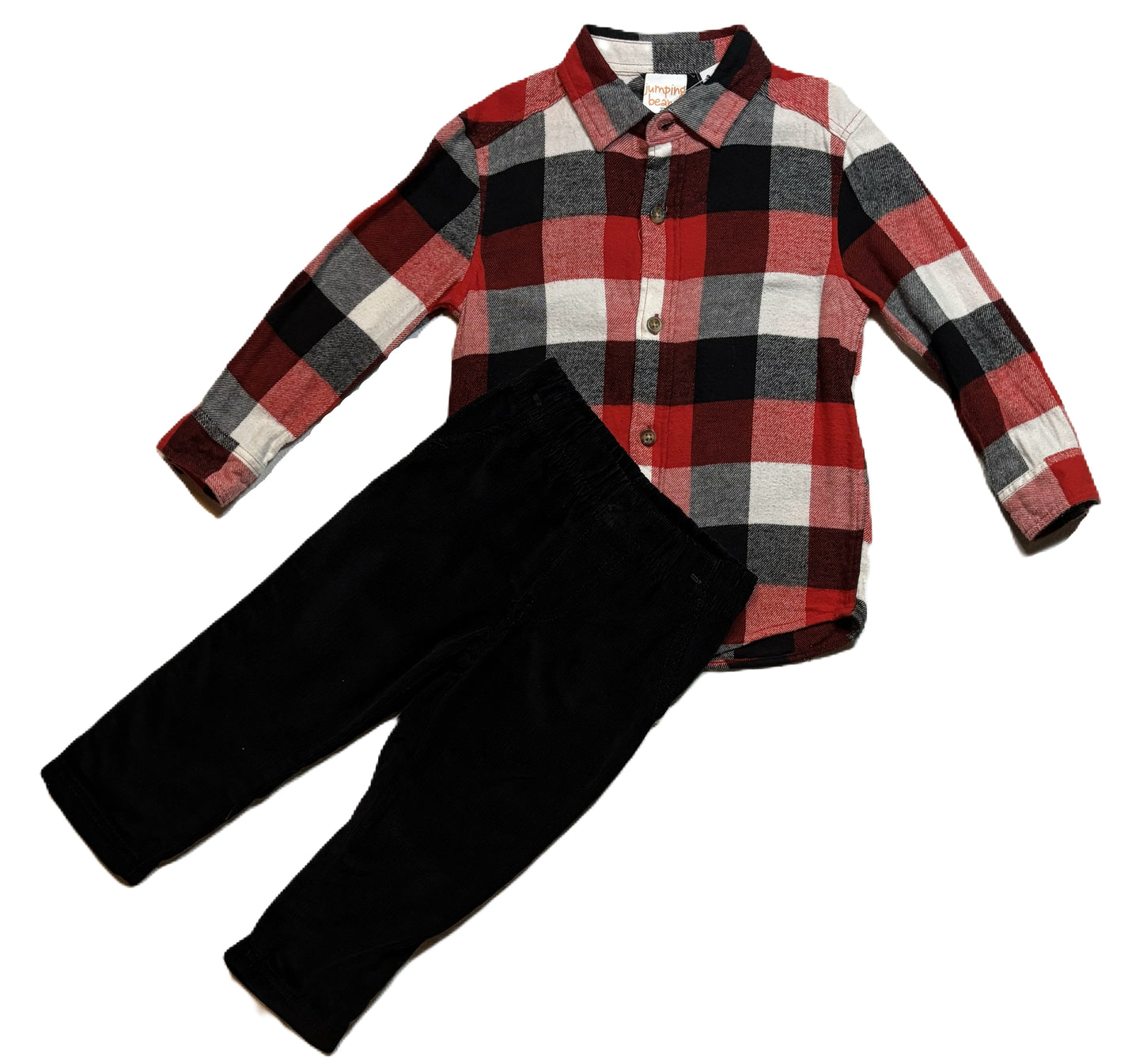 2T Boys Jumping Beans Plaid Button Down Flannel Shirt, Carter's Corduroy Pants