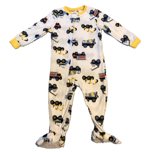 18-24 Boys Carter's White Fleece Sleeper w/Construction Vehicles