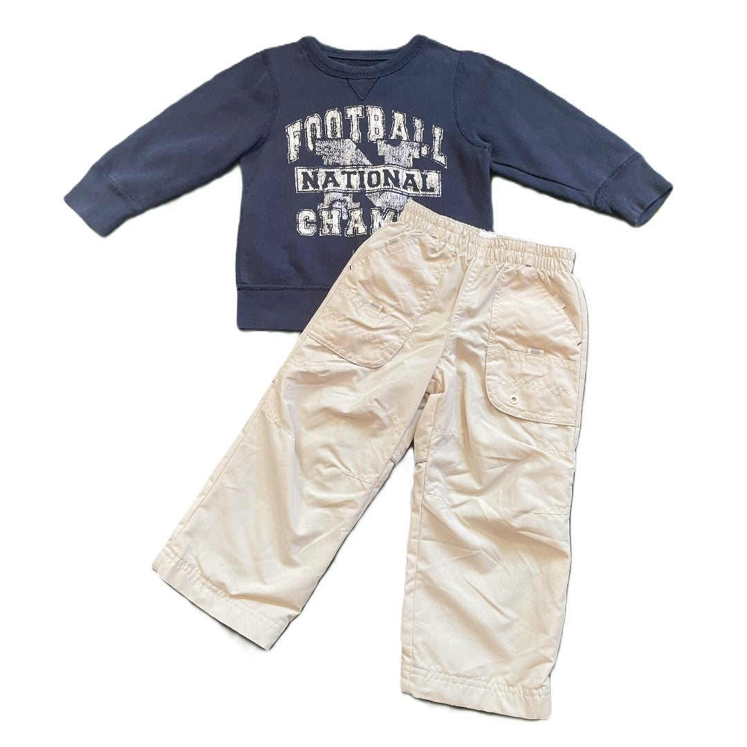 3T Boys Athletic 99 Navy Football National Champs Sweatshirt, Carter's Cargo Track Pants