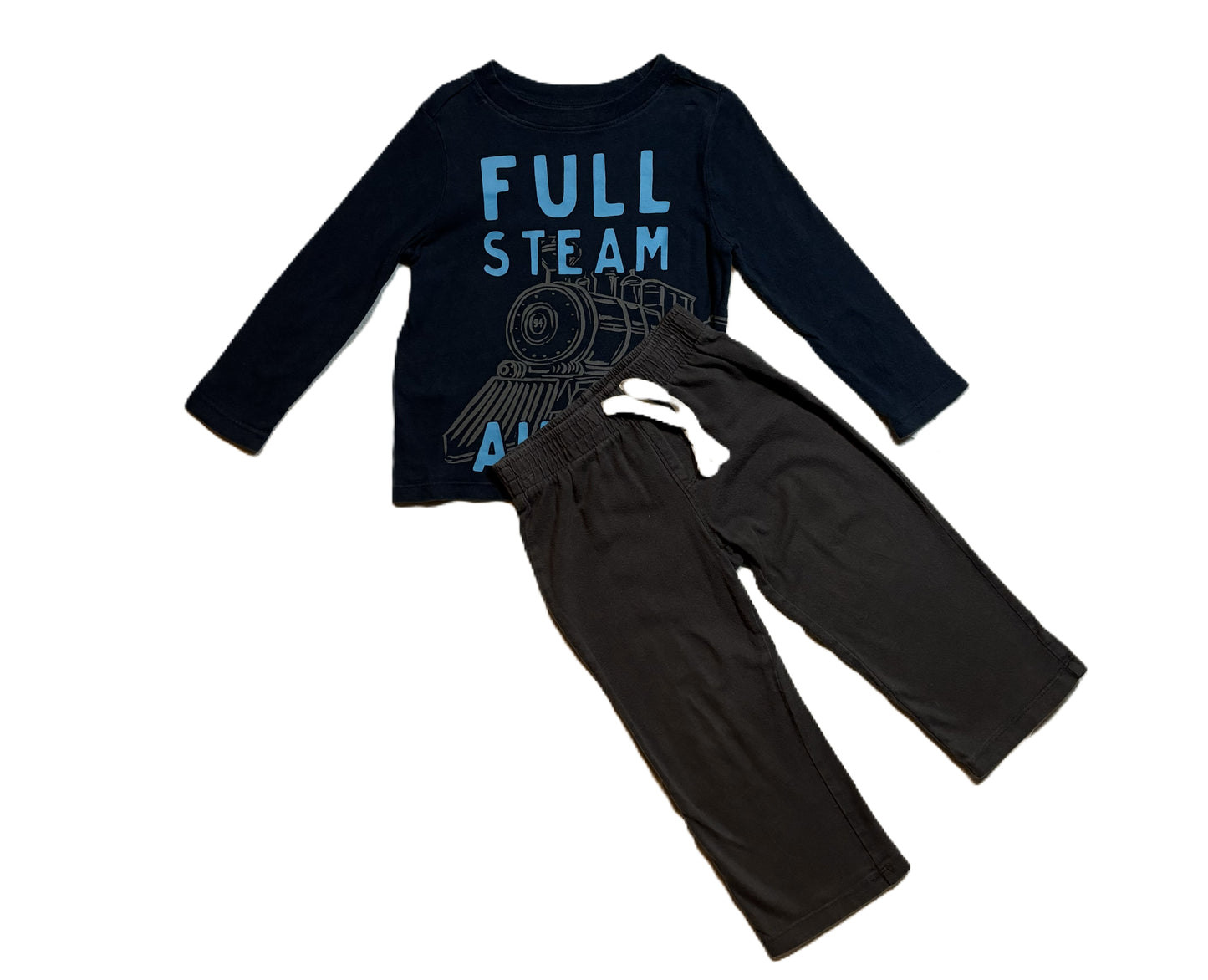 2T Boys Old Navy Full Steam Ahead Long Sleeve T-Shirt, Old Navy Gray Pants