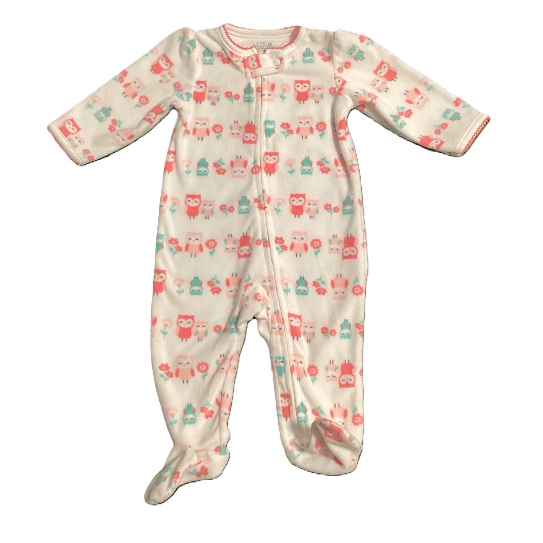 3-6 Girls Simple Joys White Fleece Sleeper w/Multi Colored Owls
