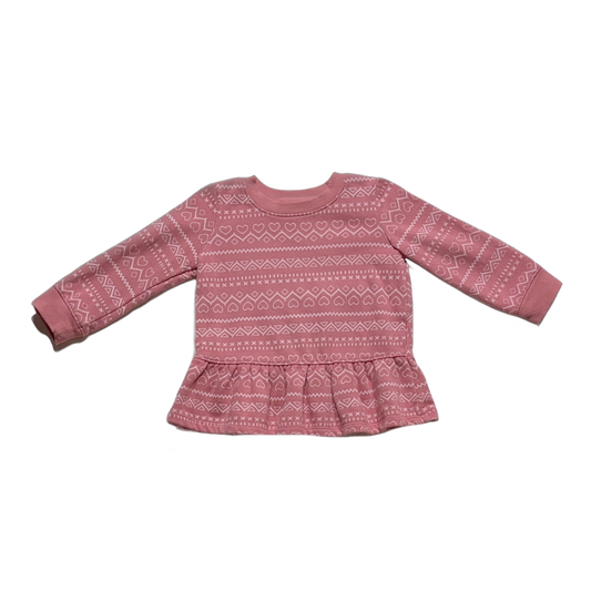 12-18 Girls Jumping Beans Pink Ruffled Patterned Fleece Sweatshirt
