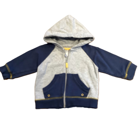 9-12 Boys Mini Muffins Gray Zip Up with Navy Sleeves and Pockets
