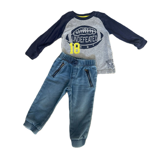 2T Boys Carter's Gray and Navy Undefeated Long Sleeve, Cherokee Joggers