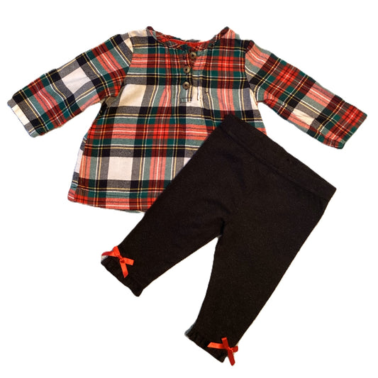 0-3 Girls Carter's Red Plaid Flannel Dress, Nanette Baby Sparkly Black Leggings