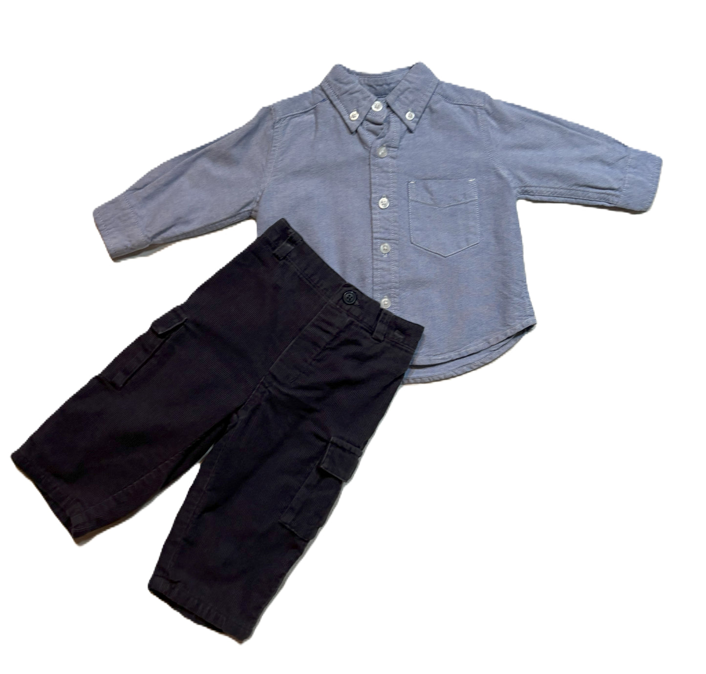 6-9 Boys Children's Place Light Denim Button Down Shirt, Gymboree Corduroy Cargo Pants