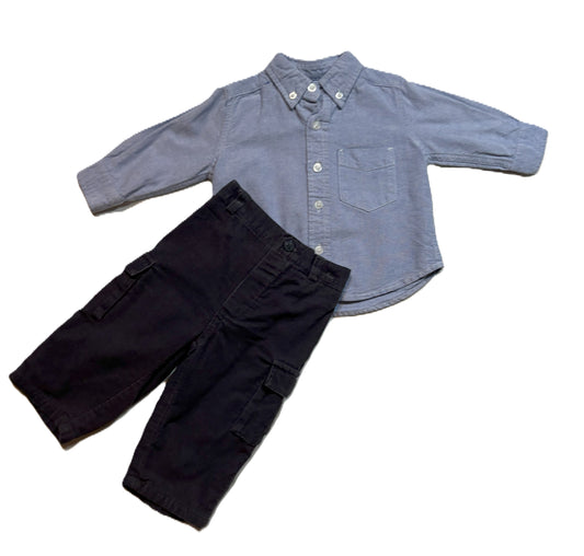 6-9 Boys Children's Place Light Denim Button Down Shirt, Gymboree Corduroy Cargo Pants
