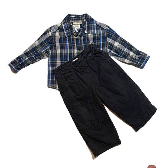 6-9 Boys Cherokee Blue Plaid Button Down, Circo Pants