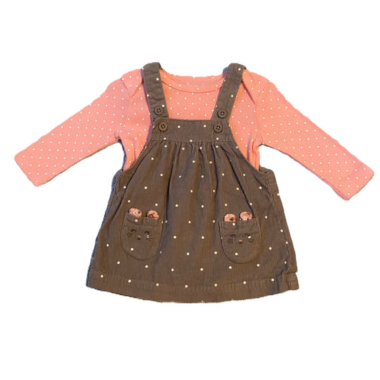 0-3 Girls Carter's Pink Polka Dot Onesie, Carter's Gray Corduroy Jumper