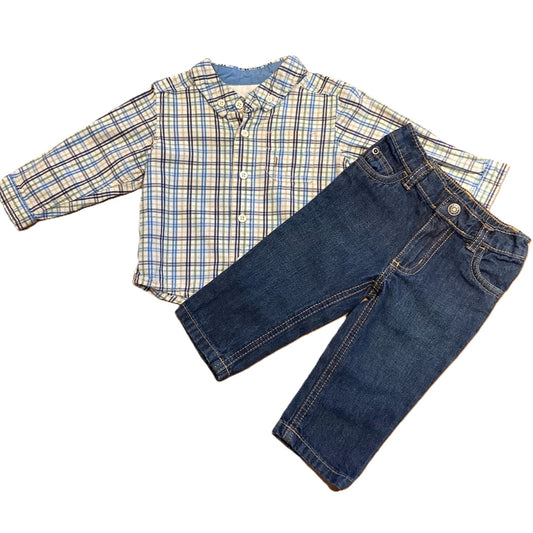 6-9 Boys Genuine Baby White w/Blue Stripes Button Down, Carter's Jeans