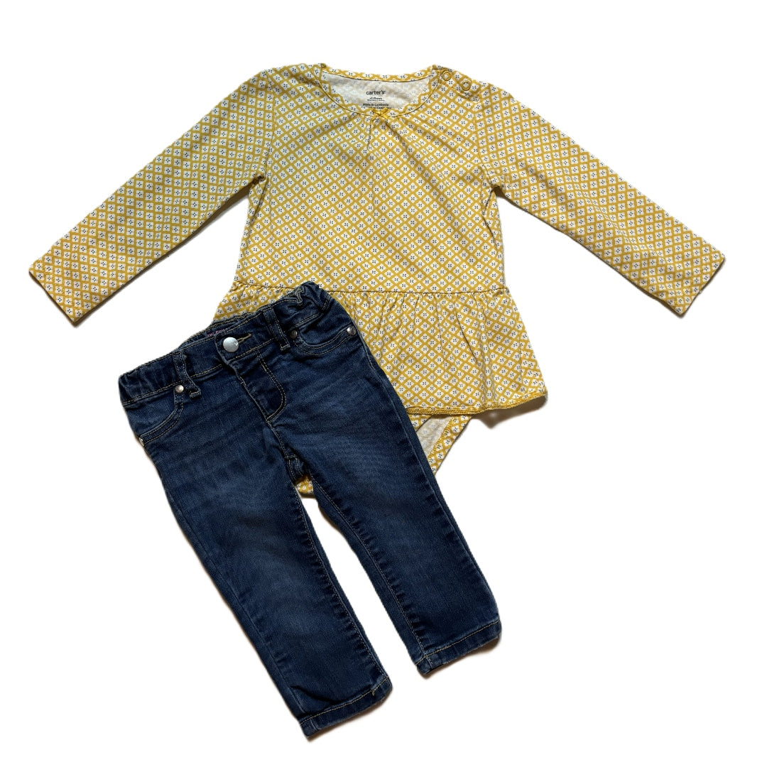 18-24 Girls Carters Long Sleeve Onesie with Skirt, The Children's Place Jeggings