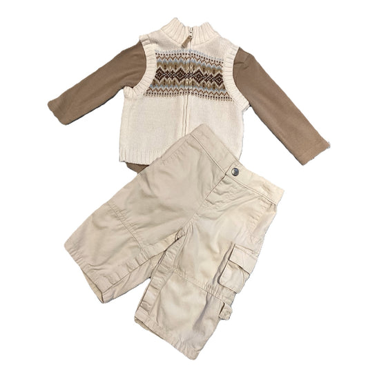 3-6 Boys Carter's Long Sleeve Onesie, Carter's Sweater Vest, Baby Gap Cargo Pants
