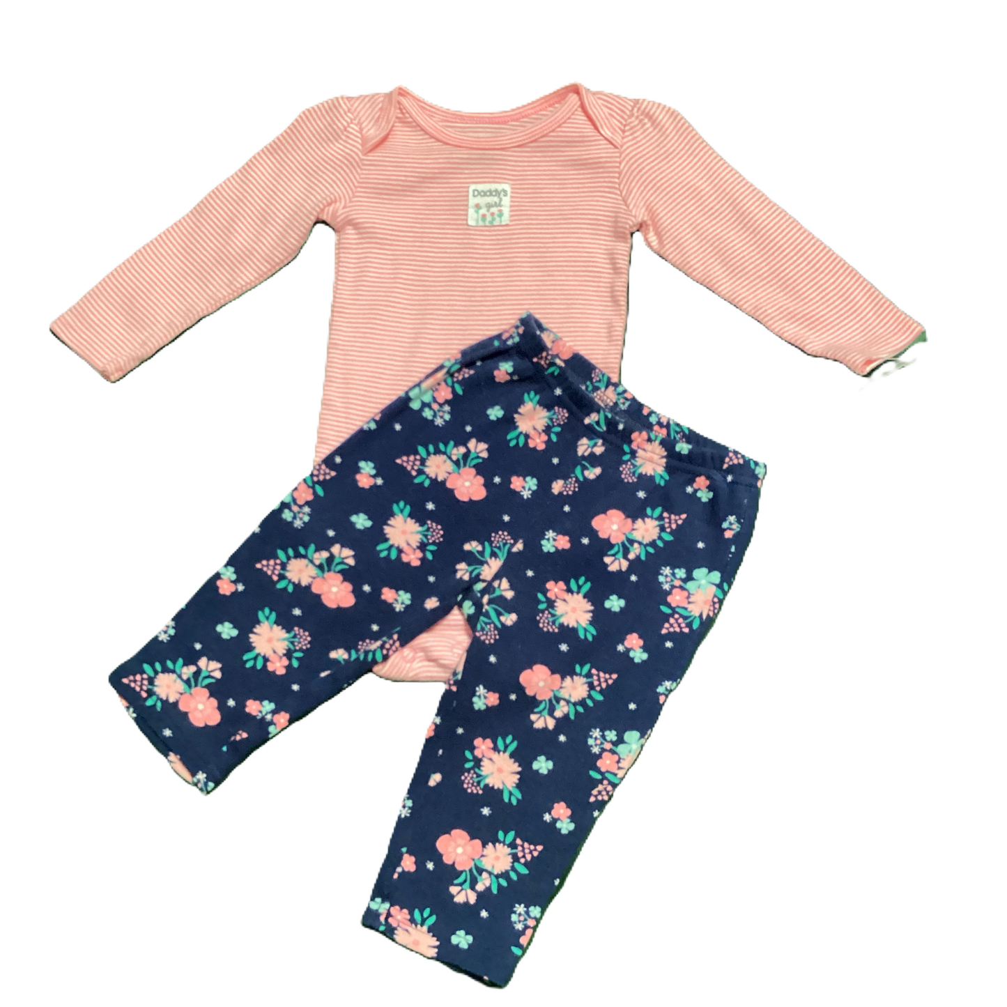6-9 Girls Simple Joys Pink Stripe Daddy's Girl Onesie, Just One You Blue Floral Leggings