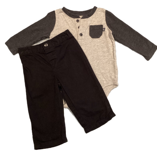 3-6 Boys Baby B'Gosh Gray Color Block Long Sleeve Onesie, Pants