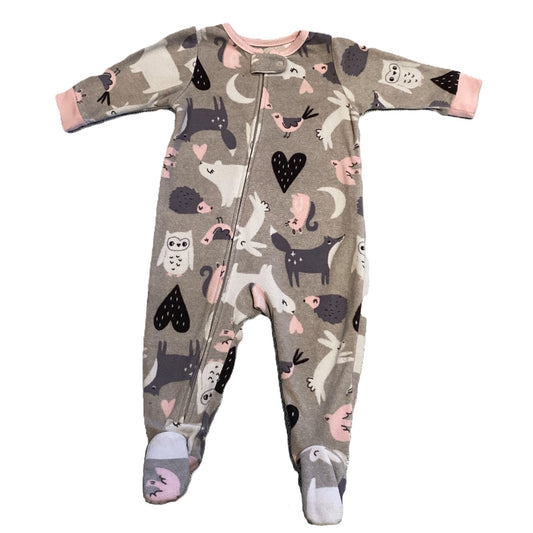 3-6 Girls Carter's Gray Fleece Sleeper with Animals