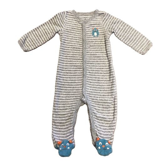 6-9 Boys Carter's White/Gray Terry Cloth Sleeper w/Monster