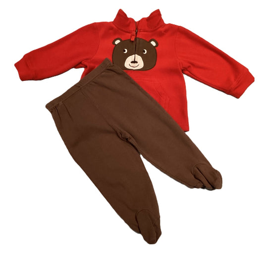 6-9 Boys Carter's Red Quarter Zip Fleece w/Bear Face, Carter's Footed Pants
