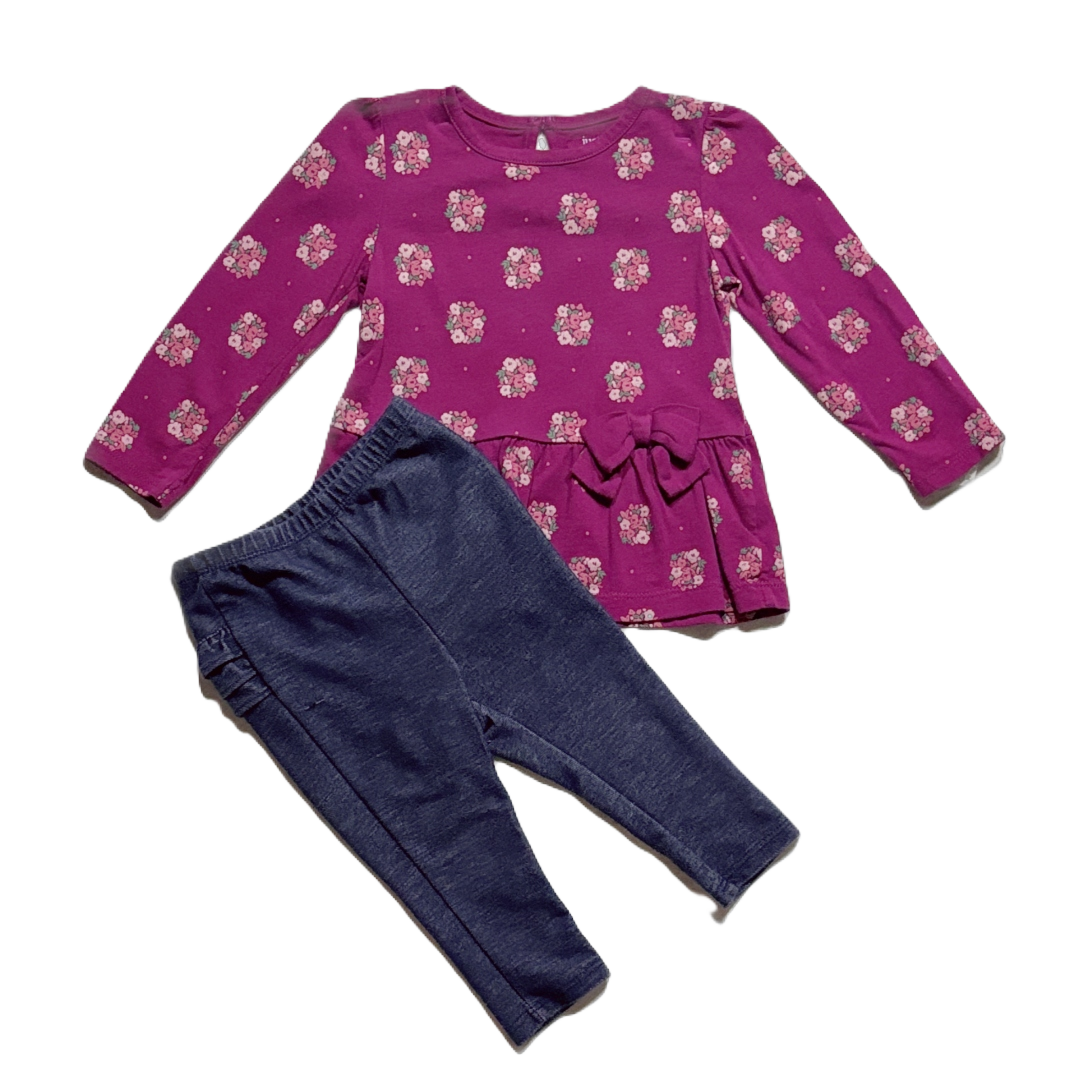 12-18 Girls Carter's Floral Long Sleeve Top, Old Navy Jeggings with Ruffled Butt