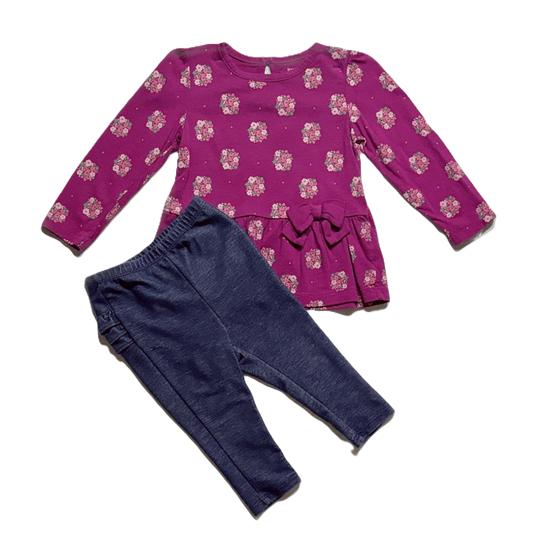 12-18 Girls Carter's Floral Long Sleeve Top, Old Navy Jeggings with Ruffled Butt