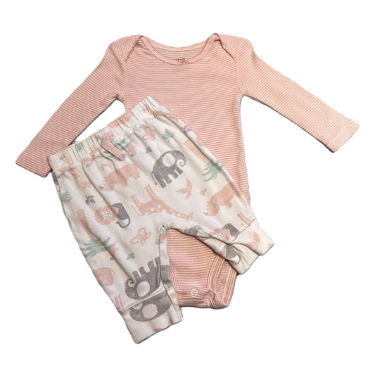 3-6 Girls Carter's Long Sleeve Pink Striped Onesie, Jumping Beans Pastel Animal Pants